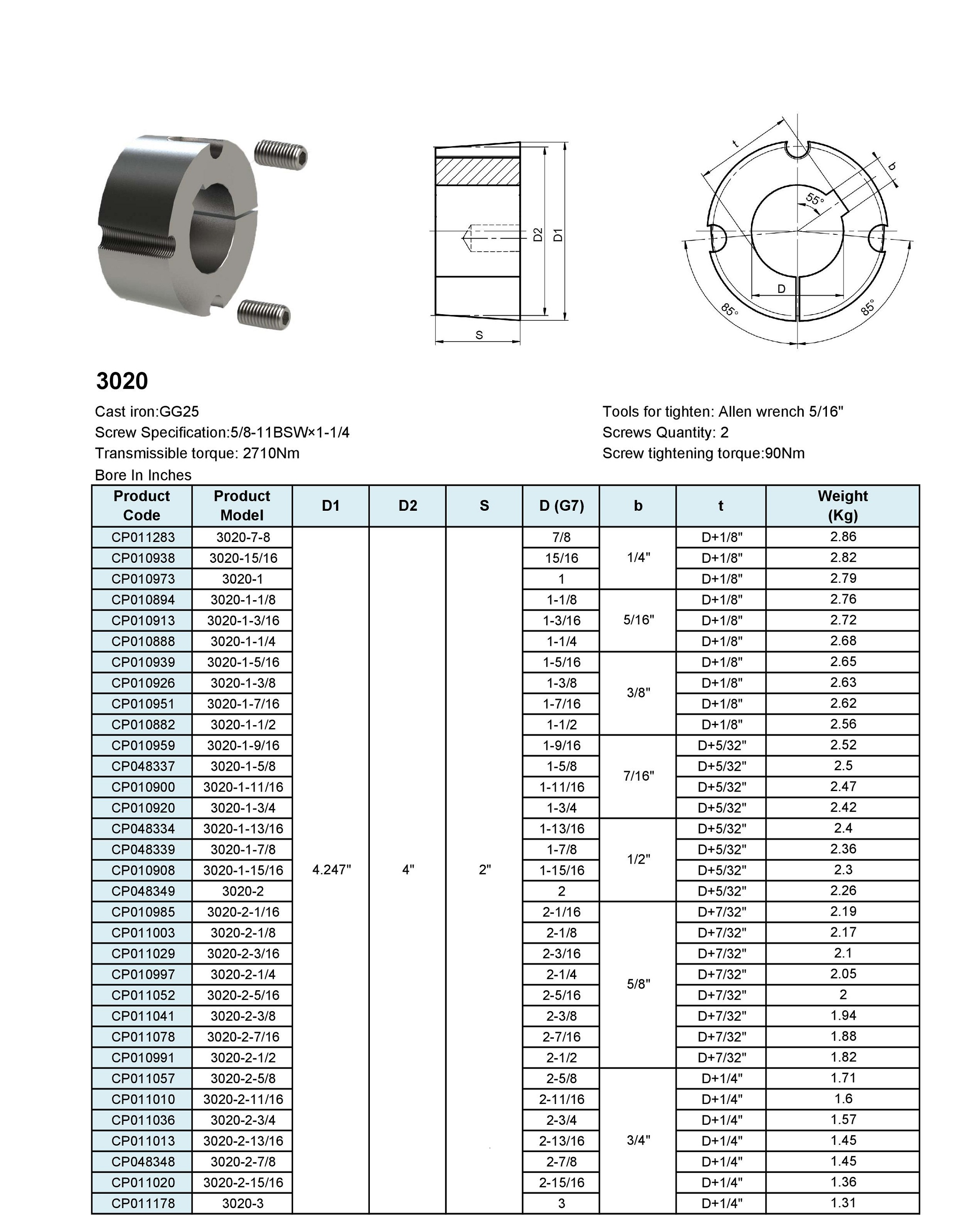 3020 锥套 孔径3inch 3020-3